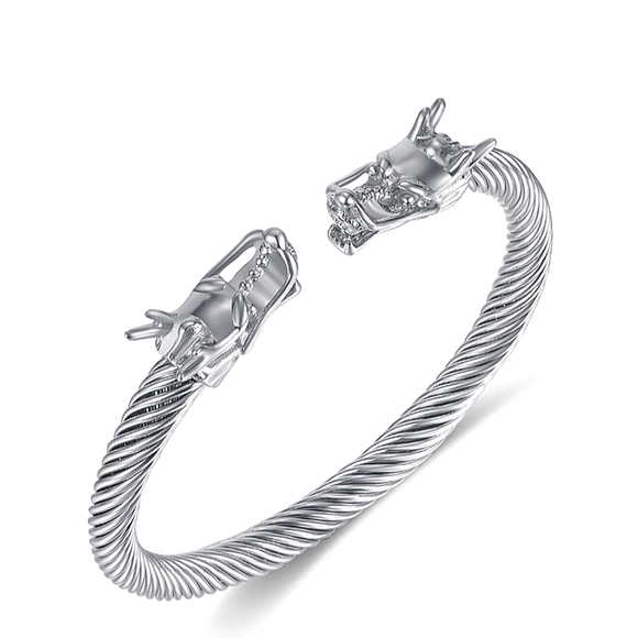 Dragon Viking Sterling Silver Plated Stainless Steel Bangle Cuff Bracelet - Picture 5 of 16